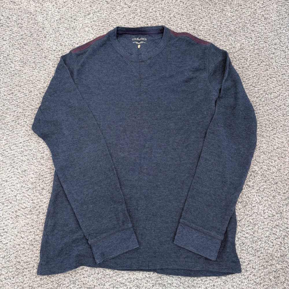 GH Bass Co Blue Waffle Knit Thermal Long‎ Sleeve Crew Neck Shirt Mens L